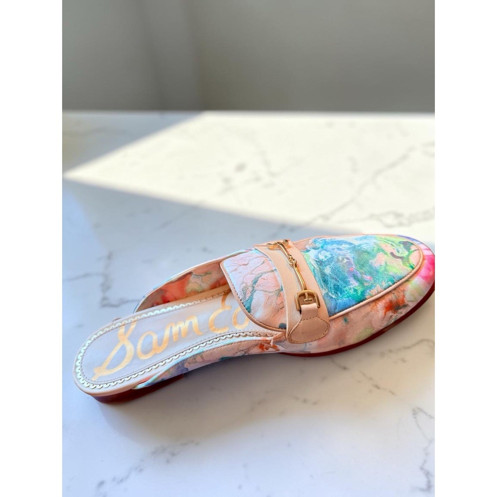 Sam Edelman Lolan Bit Mule Loafers Floral Watercolor Leather Women's Sz 8